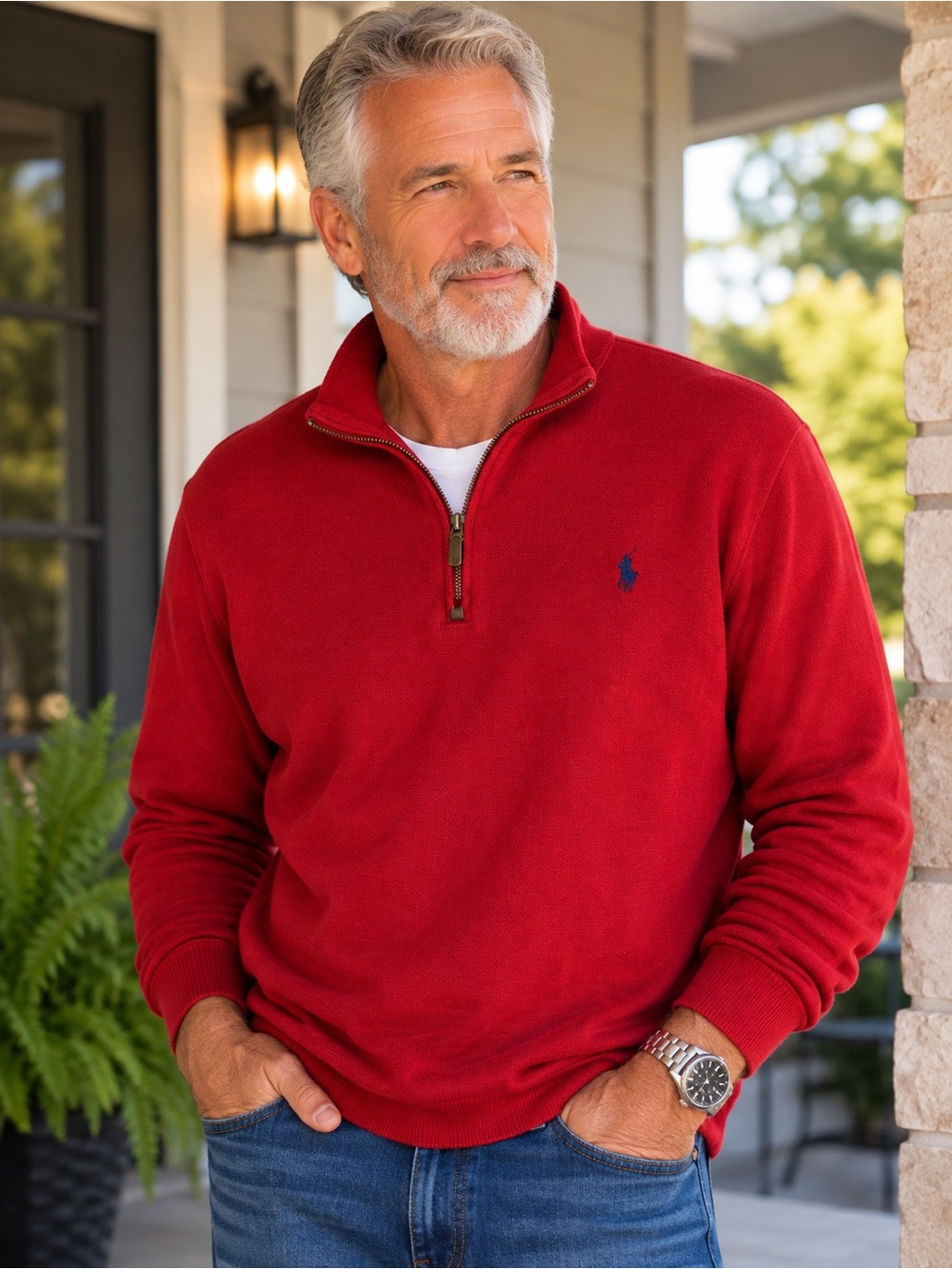 Vintage Polo by Ralph Lauren Red Quarter-Zip Fleece Sweater
